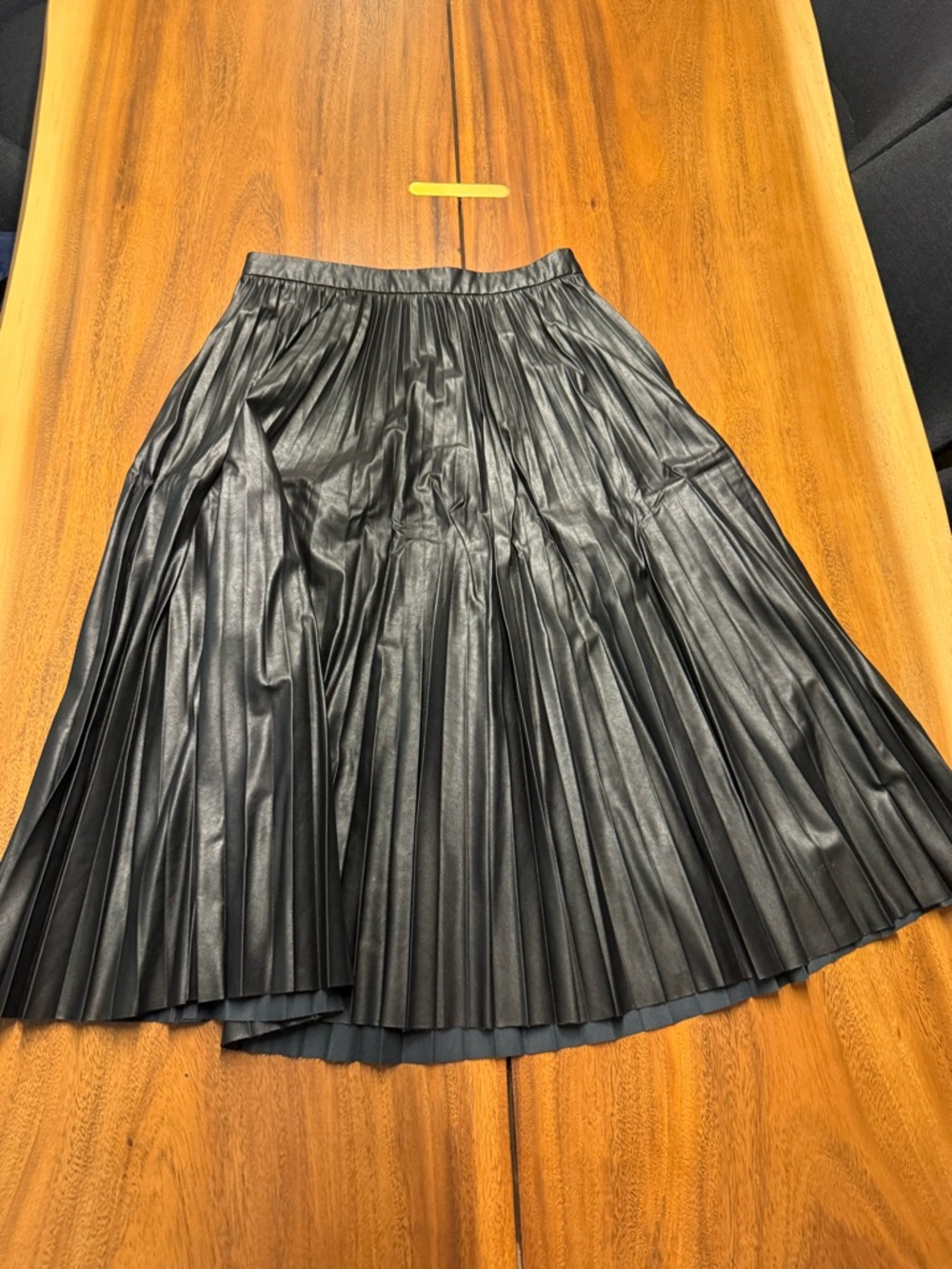 Banana Republic Black Pleated Faux Leather Midi Skirt